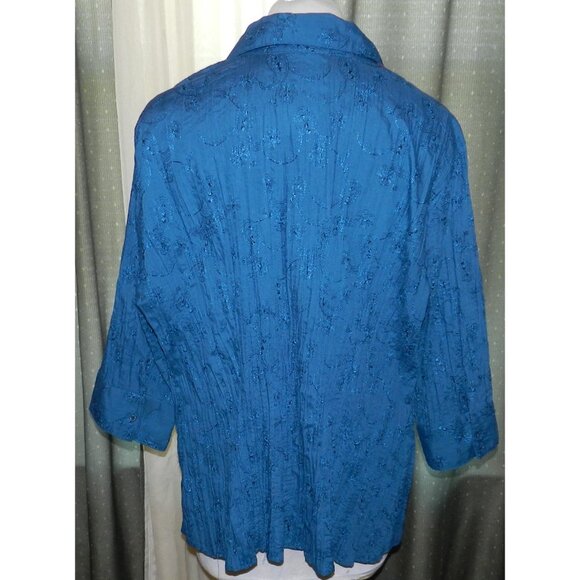 St Johns Bay size 3X deep teal green embroidred buttoned top plus size - Picture 2 of 7